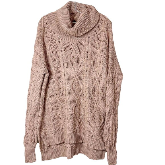Joie Women's Cable Knit Cowl Neck High Low Pullover Sweater Blush Pink Sz Small - Picture 1 of 11
